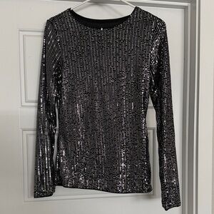 Black Sequin Long-Sleeve Women's Top